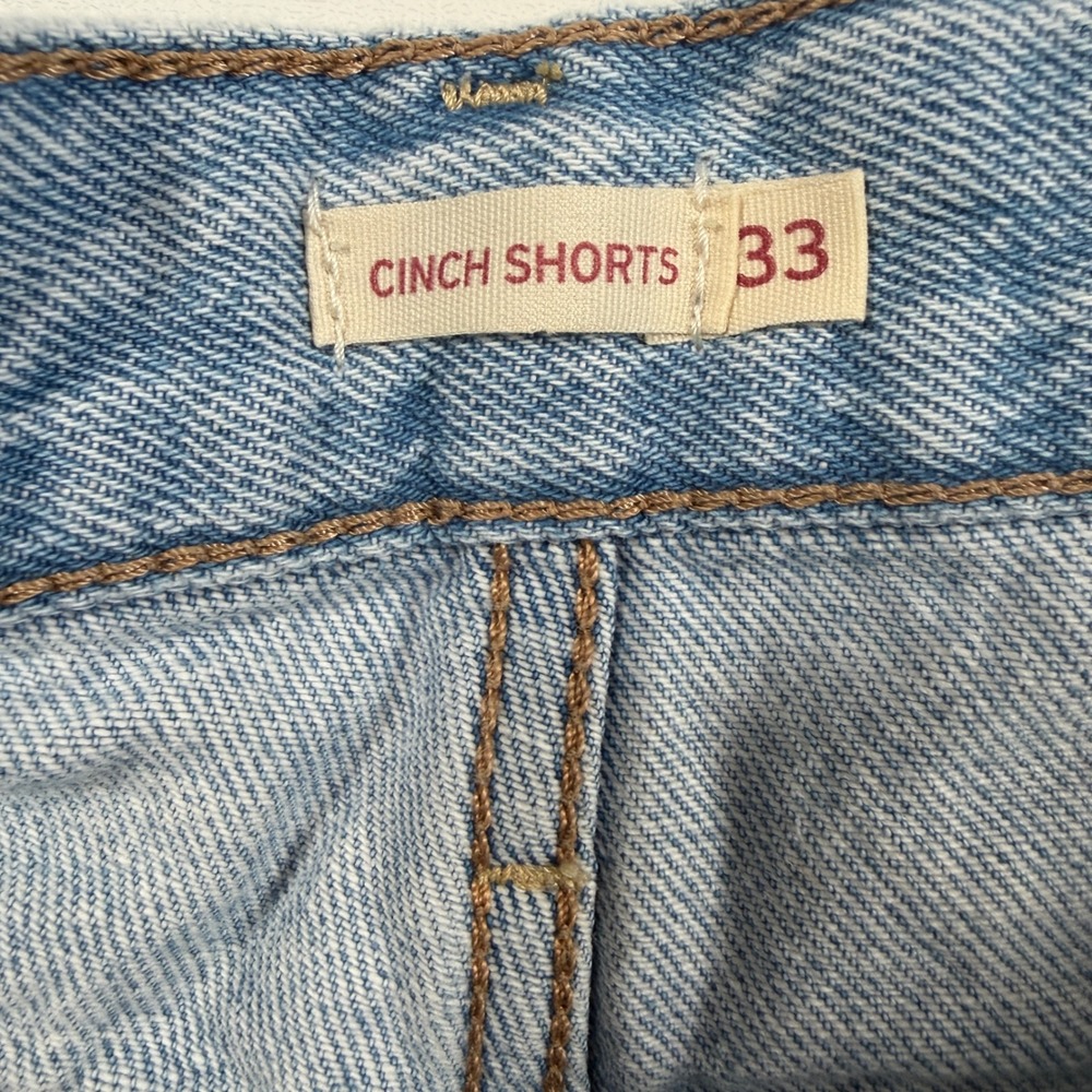 Levis Denim Shorts Womens 33 Light Blue Cinch Shorts High Rise Snap Back 003K1 - Picture 2 of 9